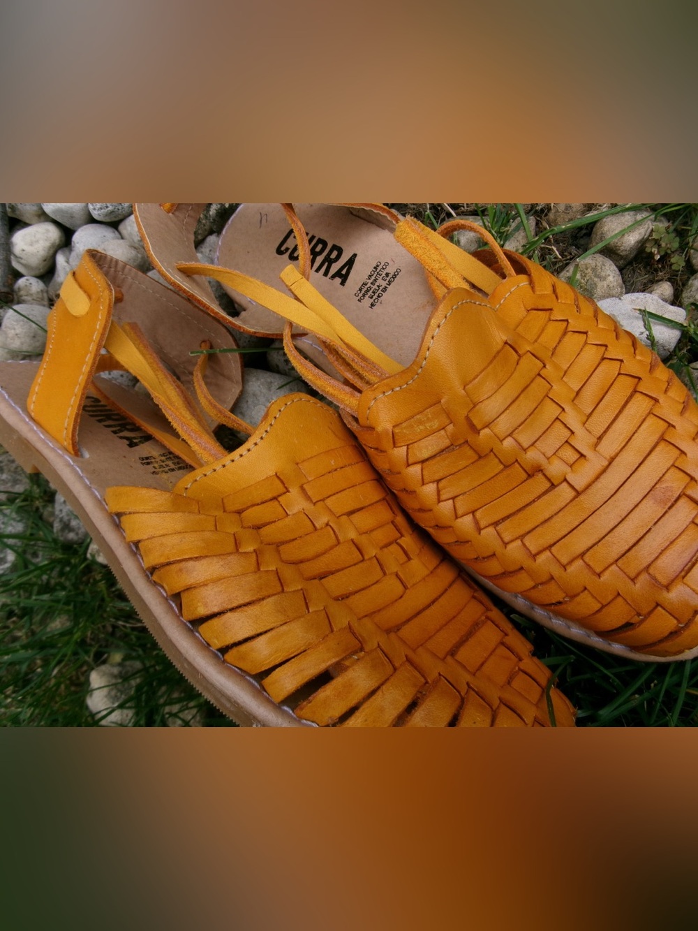 Women's Mustard Yellow Woven Leather Huarache Sandals